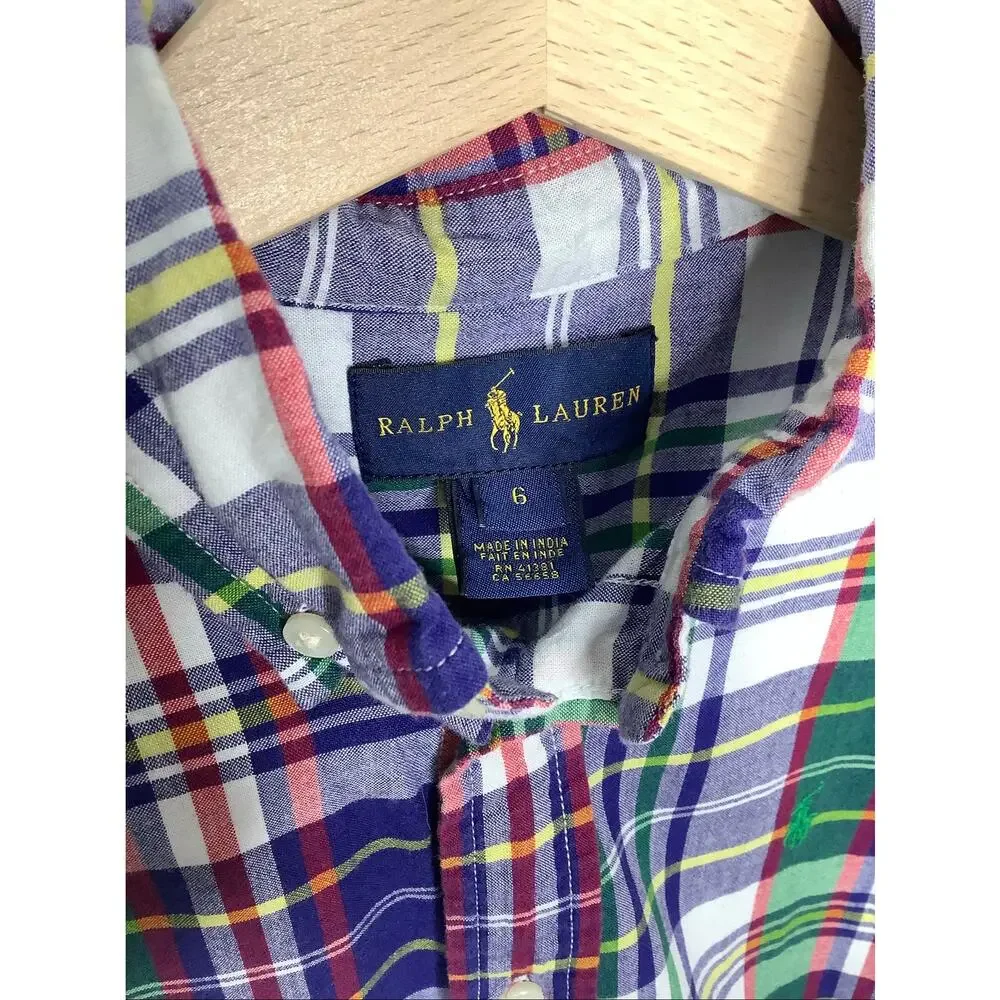 Ralph Lauren Multicolor Plaid Short Sleeve Button Down Shirt 6